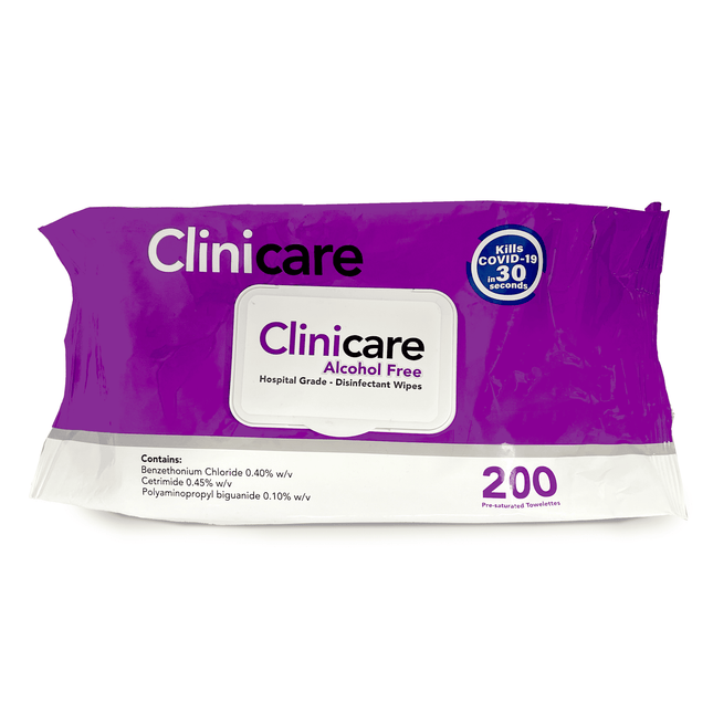 Clinicare Alcohol-Free Instrument Grade Disinfectant Wipes single pack of 200 wipes