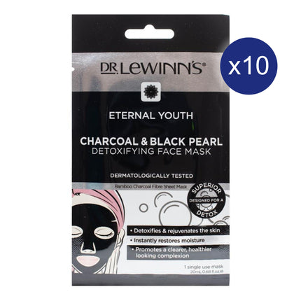 Dr Lewinn's Charcoal & Black Pearl Detoxifying Sheet Mask 20mL - 10 Pack