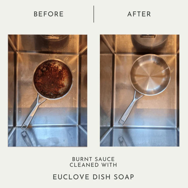Euclove Dish Soap Burnt Sauce Before & After