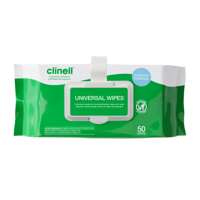 Clinell Universal Wipes - clip pack 50 wipes