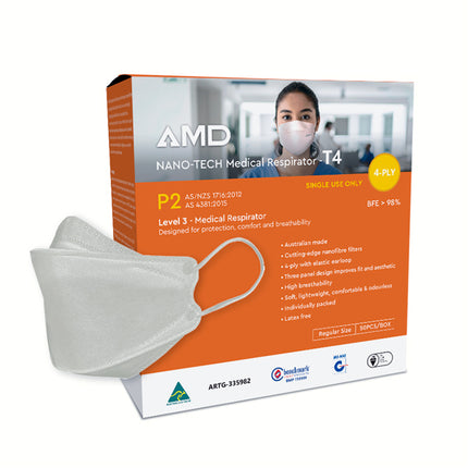 EP26 box of 50 AMD P2/N95 white masks earloop in medium-large size