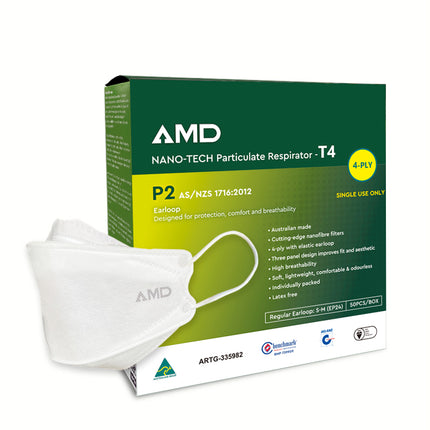 Packaged white coloured AMD P2 mask with N95-level protection