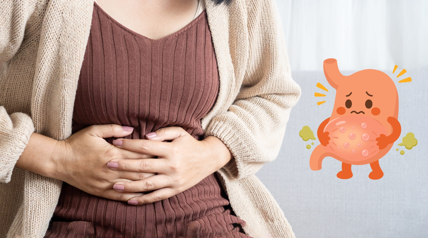 Woman experiences stomach bloatedness