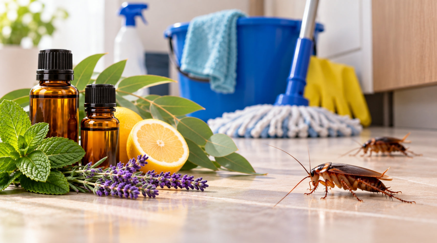 Cleaning household with essential oils to get rid of cockroaches