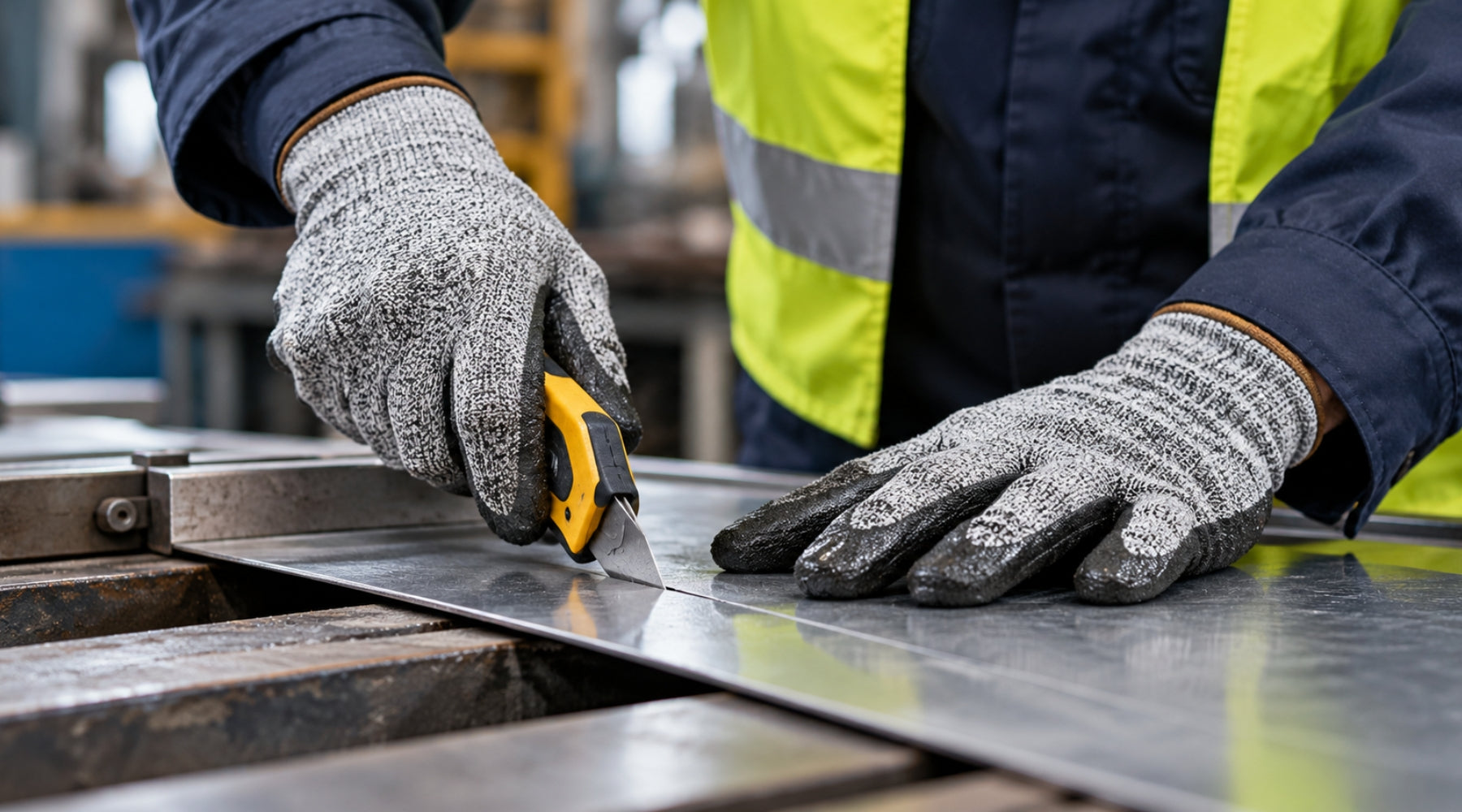 Industrial worker doing precision cutting on metal work
