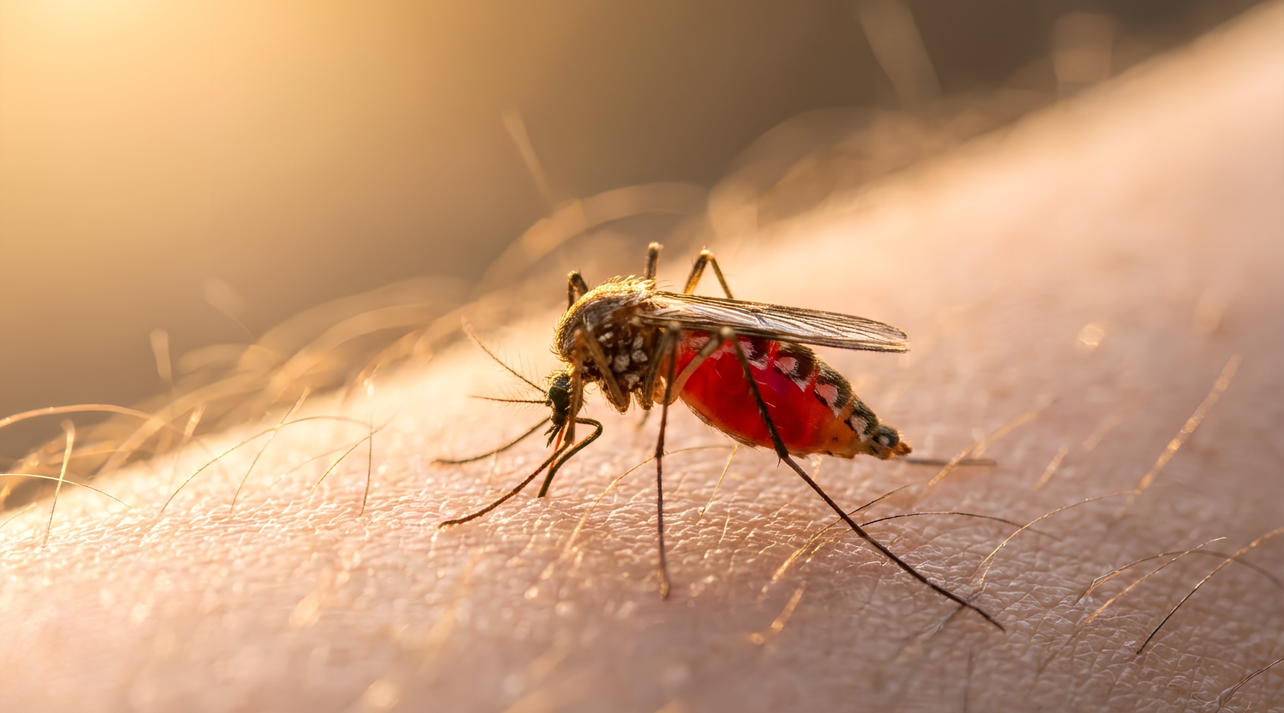 Close-up of mosquito biting human skin
