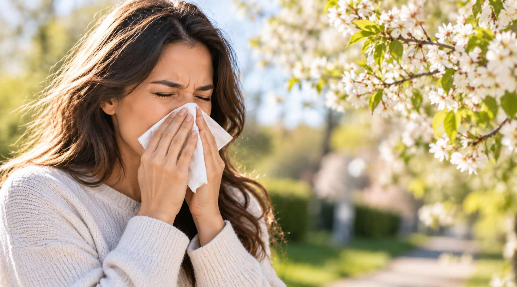 Woman with allergies during the pollen season