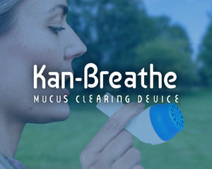 Kan-Breathe logo with image of woman using the Kan-Breathe device on background