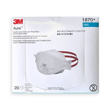 Box of 20 3M™ N95 Aura 1870+ hospital grade respirator headband masks for clinical and healthcare use