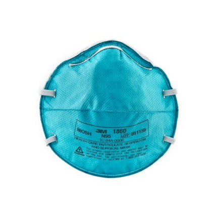 Blue 3M™ N95 1860 cupped particulate respirator and surgical mask front view showing moulded cup design and headbands