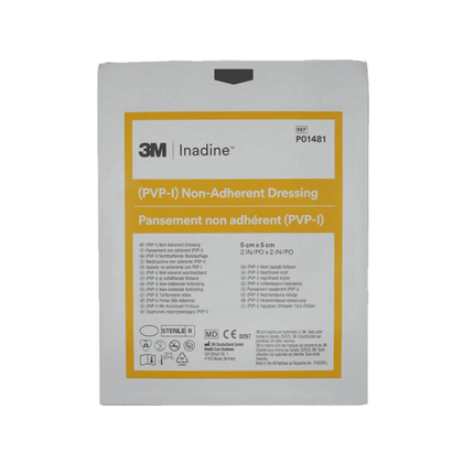 3M Solventum Inadine PVP-I non-adherent dressing 5cm x 5cm sterile iodine wound dressing packet