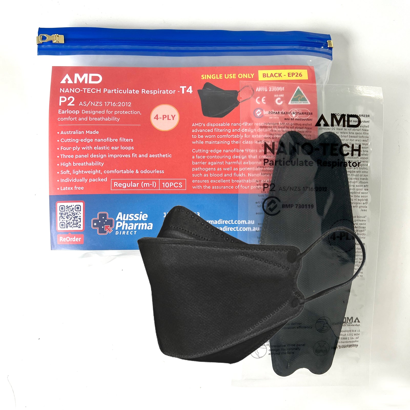 AMD P 2 Disposable Mask Black 10 Pack Earloop Aussie Pharma Direct
