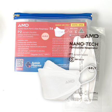 AMD P2 earloop face mask in white individual pack of 10
