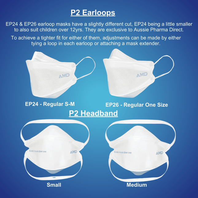 amd p2 respirators headbands and earloops