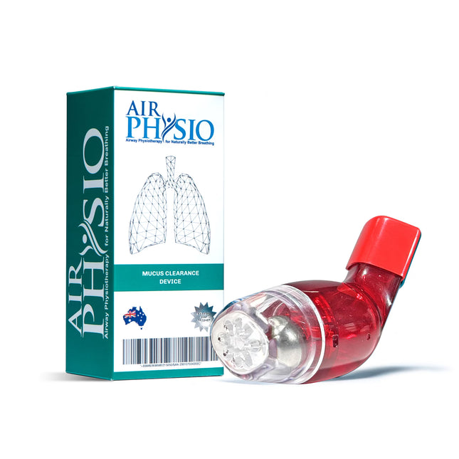 AirPhysio red mucus clearance device for average lung capacity, handheld OPEP breathing aid