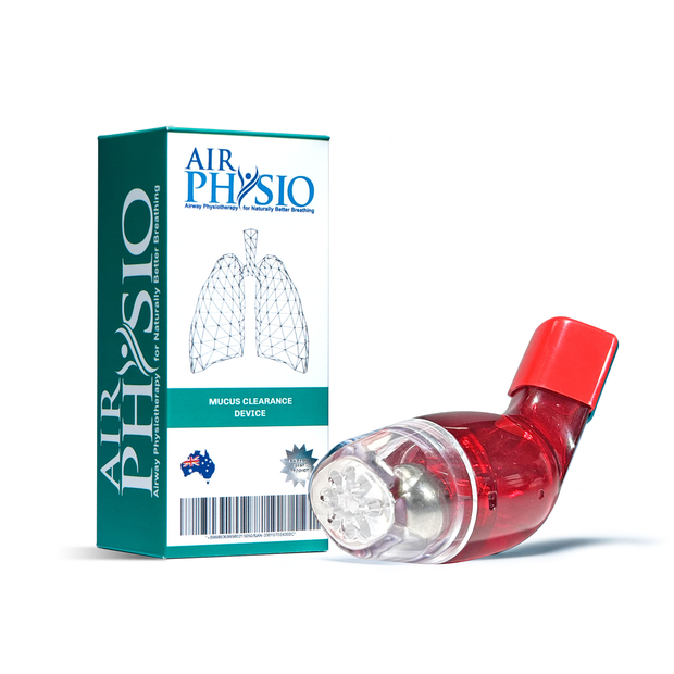 Red mucus clearance device with Air Physio packaging on a white background