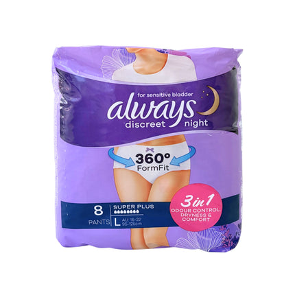 Always Discreet Night Pants for Sensitive Bladder Plus L - Pack of 8