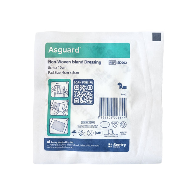 AsGUARD Flex+ Non-Woven Sterile Island Dressing 8x10cm Single Front