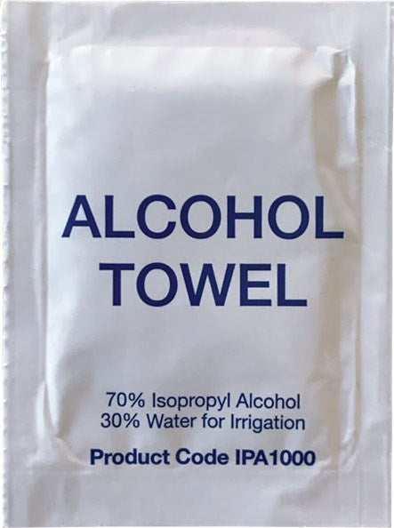 Alcohol Towel - 70% Isopropyl Alcohol, 30% Water for Irrigation