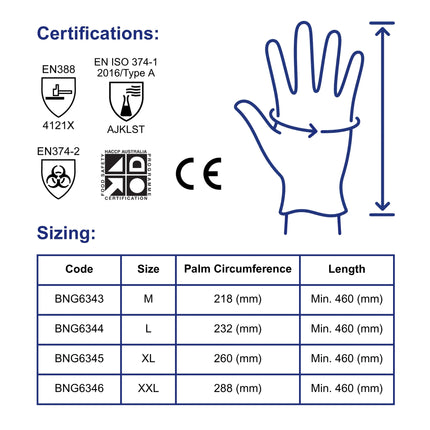 Bastion Nitrile 460 Green Gloves Sizing & Certifications