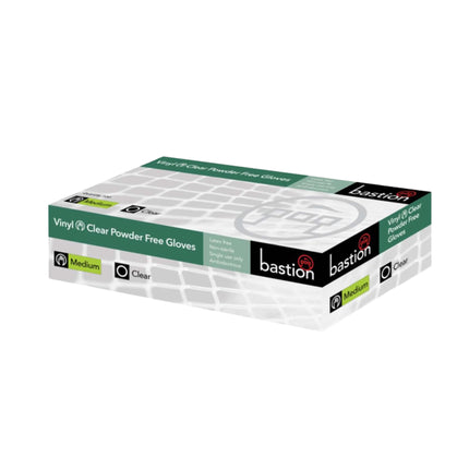 Bastion powder-free vinyl examination gloves in medium size for clinical and hygiene use