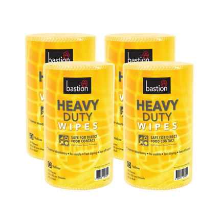 Reusable heavy-duty wipes by Bastion, yellow in color, with superior absorbency and fast-drying for efficient cleaning