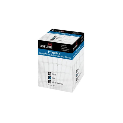 Bastion Progenics nitrile UltraSoft blue disposable gloves – small size, latex free and single use, 250 quantity box