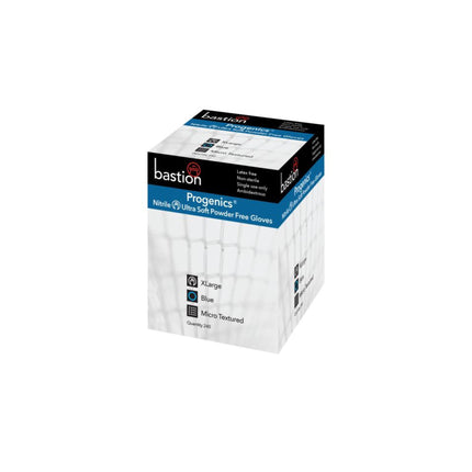 Bastion Progenics UltraSoft nitrile examination gloves in blue – extra large, ambidextrous, powder free design