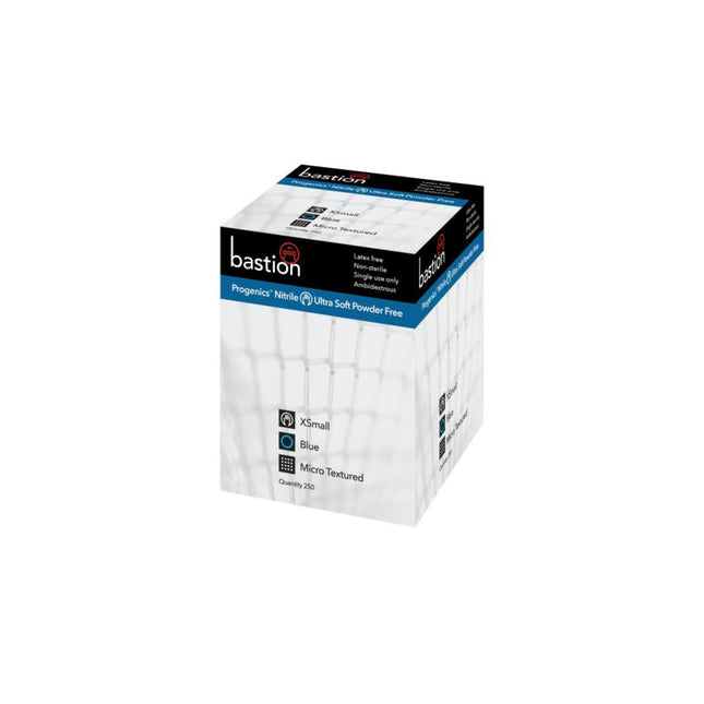 Bastion Progenics nitrile UltraSoft blue exam gloves – extra small, powder free and latex free, 250 pack