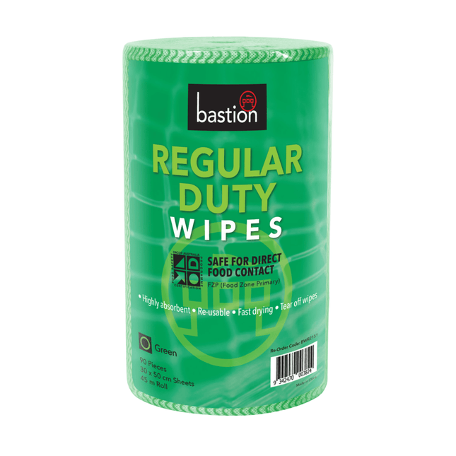 Bastion regular duty wipes 45m roll, 90 pieces 30x50cm Green