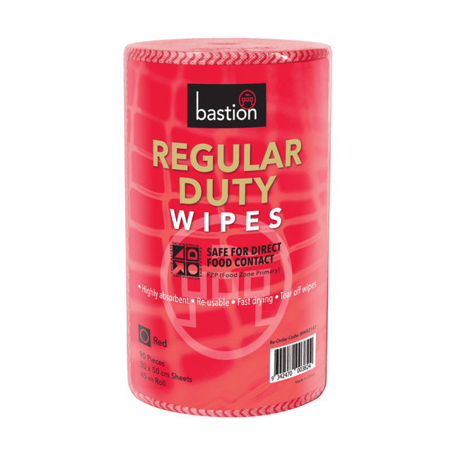 Bastion regular duty wipes 45m roll, 90 pieces 30x50cm Red