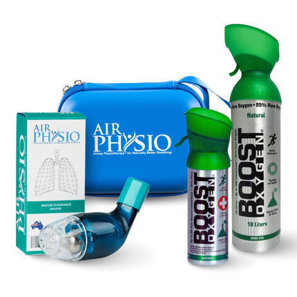 Better Breathing Large Bundle with AirPhysio Average Lung Capacity, travel case, Boost Oxygen 3L, and Boost Oxygen 10L