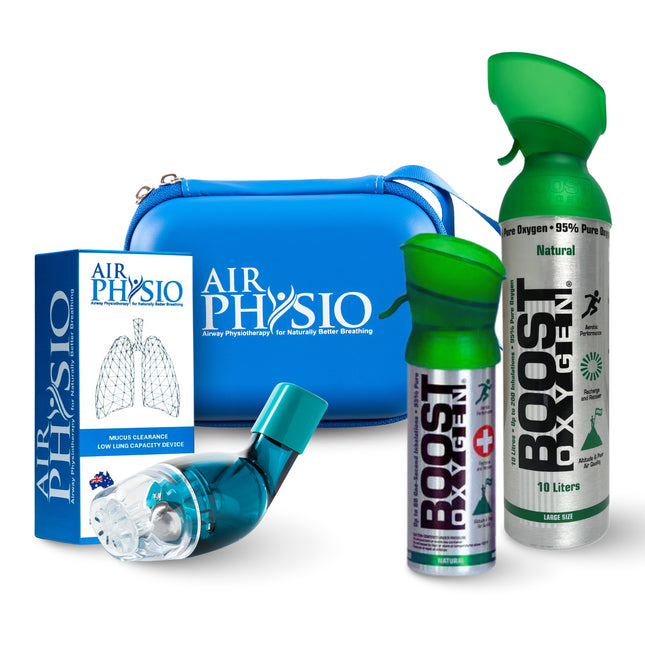 Better Breathing Large Bundle with AirPhysio Low Lung Capacity, travel case, Boost Oxygen 3L, and Boost Oxygen 10L