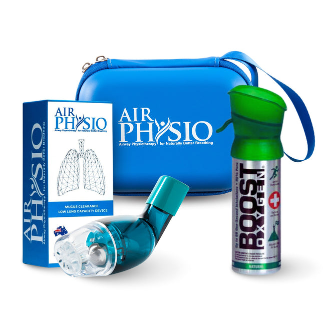 Better Breathing Mini Bundle with AirPhysio Low Lung Capacity, travel case, and Boost Oxygen 3L