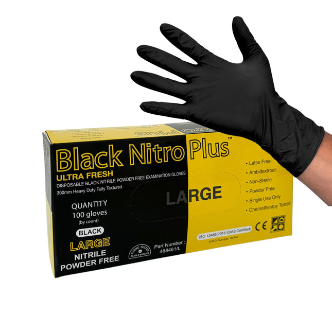 Black Nitro Plus Large-sized black nitrile work gloves with long cuff for mechanics, automotive and trade applications