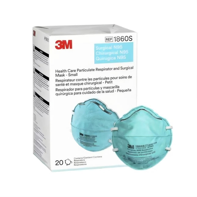 Box of 3M™ N95 1860S cupped particulate respirator and surgical masks for healthcare and clinical us