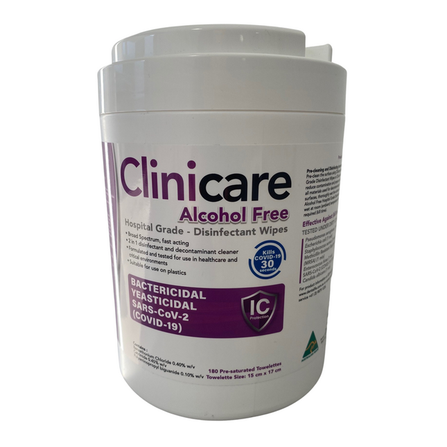 Clinicare Alcohol-Free Instrument Grade Disinfectant Wipes tub of 180 towelettes