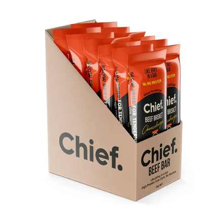 Box of 12 Chief Beef Brisket Cheezeburger protein bars