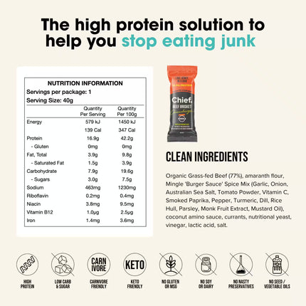 Chief Beef Brisket Cheezeburger nutrition information and ingredients