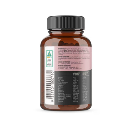 Back view of Chief Beef Offal supplements bottle with nutritional information and ingredients list 