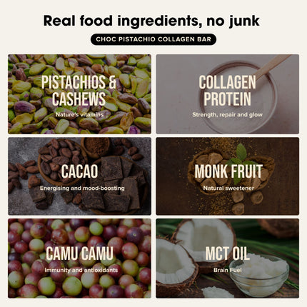 Chief Collagen Protein Bar Choc Pistachio 45g Ingredients Info