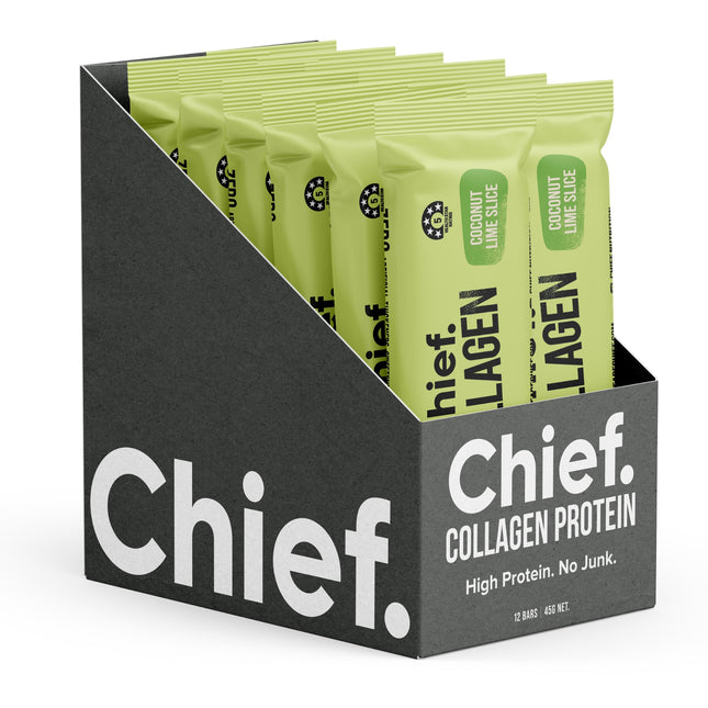 Chief Collagen Protein Bar Coconut Lime Slice 45g 12 Bars