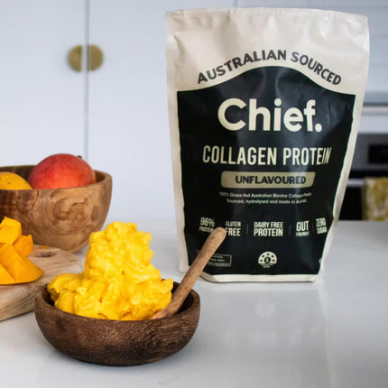 Mango sorbet made using Chief Unflavoured Collagen Protein Powder
