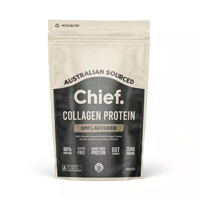 Chief Unflavoured Collagen Protein Powder 450g packaging