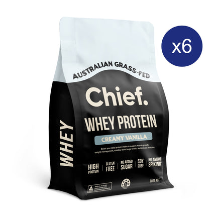 Chief Grass-fed Whey Protein Powder - Creamy Vanilla Carton of 6