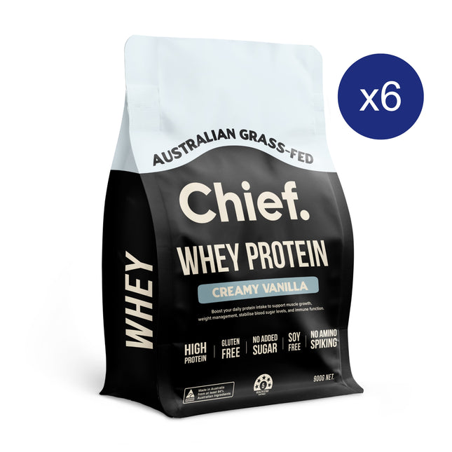 Chief Grass-fed Whey Protein Powder - Creamy Vanilla Carton of 6