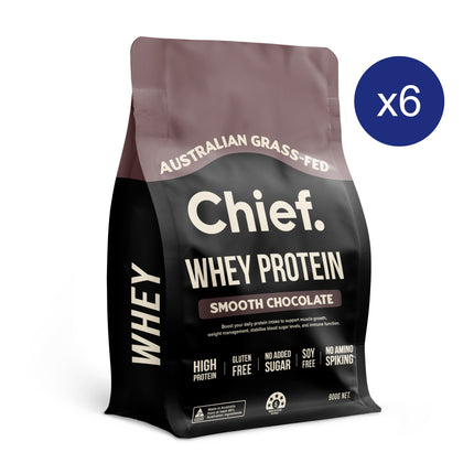 Chief Grass-fed Whey Protein Powder - Smooth Chocolate Carton of 6
