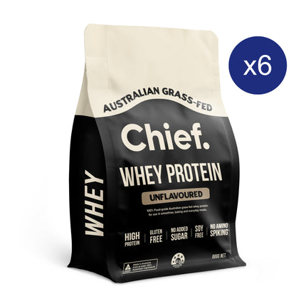 Chief Grass-fed Whey Protein Powder - Unflavoured Carton of 6