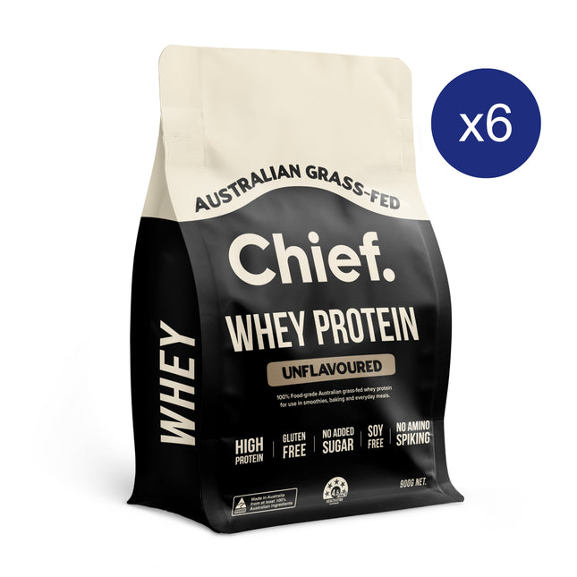 Chief Grass-fed Whey Protein Powder - Unflavoured Carton of 6