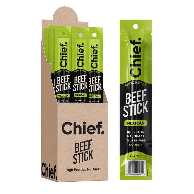 Chief Organic Beef Sticks - Mexican Pack x12